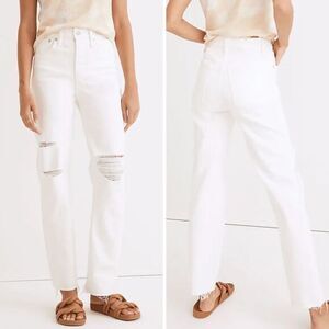 Madewell The Perfect Vintage Straight Jean in Tile White: Ripped-Knee,‎ 27